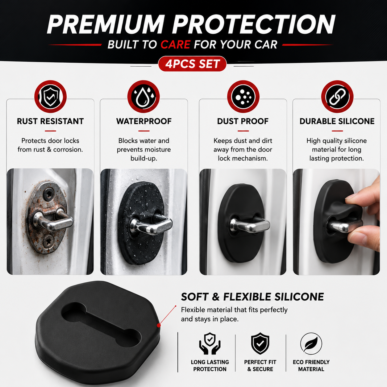 4PCS Universal Silicone Car Door Lock Protector Covers